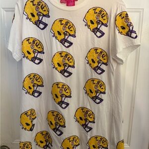 QUEEN OF SPARKLES White Dress with Yellow and Purple Helmet Design